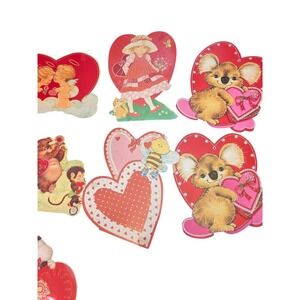 Vintage Lot 7 Valentines Die Cut Cardboard Decorations Double Sided Laminated